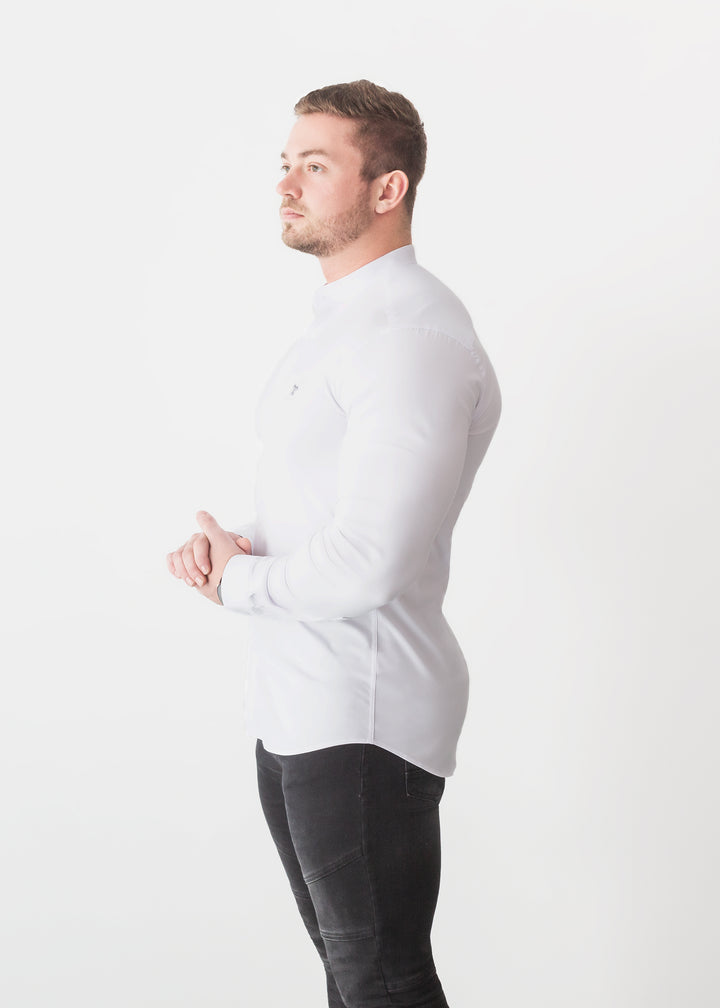 Grandad Collar White Tapered Fit Bodybuilder Shirt