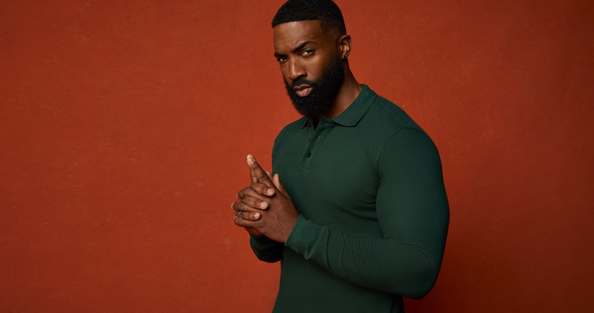 Mens Tapered Fit polo shirts in long sleeve green