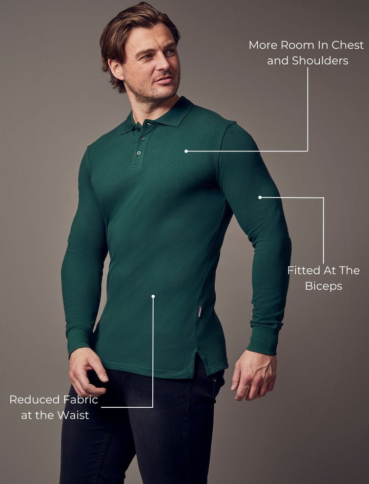 Long Sleeve Green Tapered Fit Polo Shirt