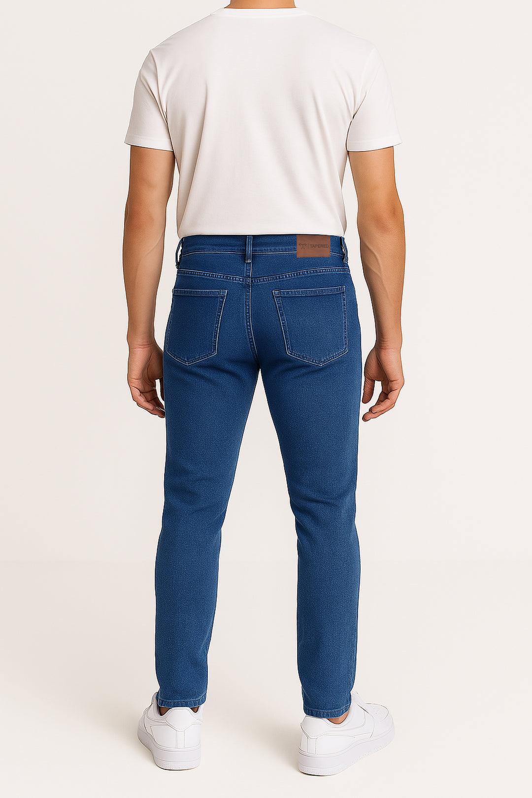 Mid Wash Tapered Fit Jeans