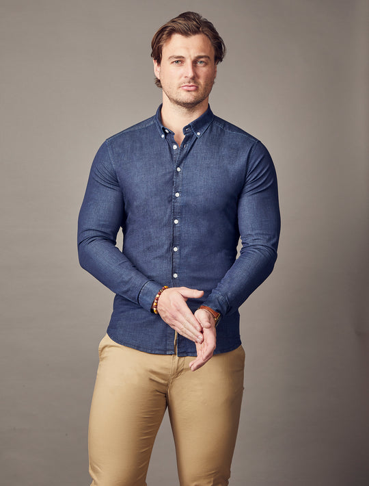 Navy Denim Tapered Fit Shirt