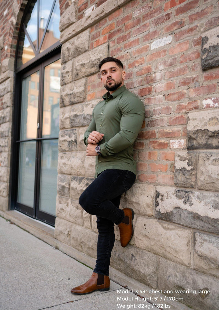 Olive Tapered Fit Bodybuilder Shirt