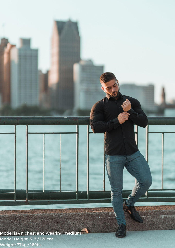 muscle fit black shirt by Tapered Menswear