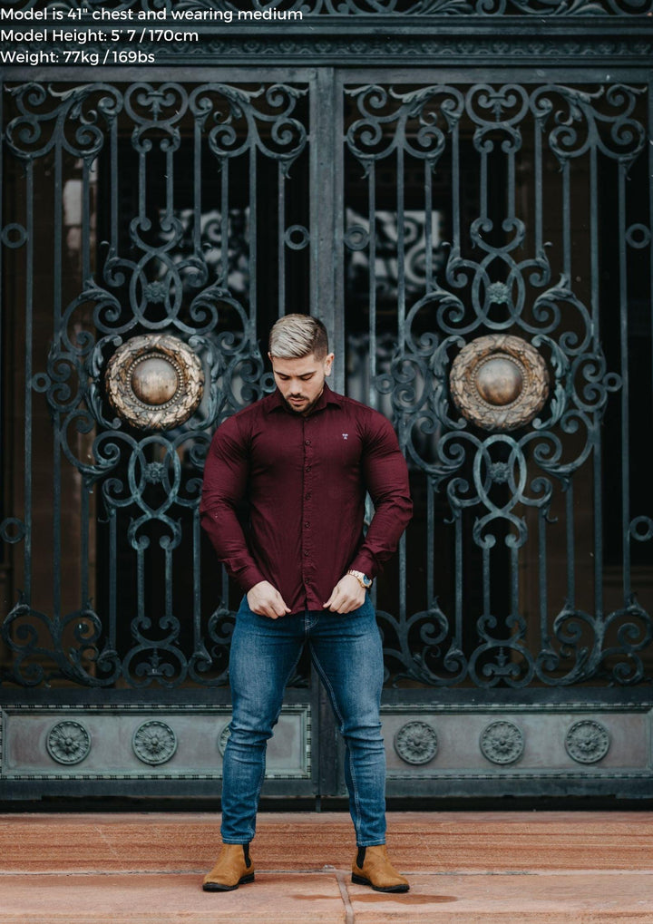 Burgundy Tapered Fit Bodybuilder Shirt