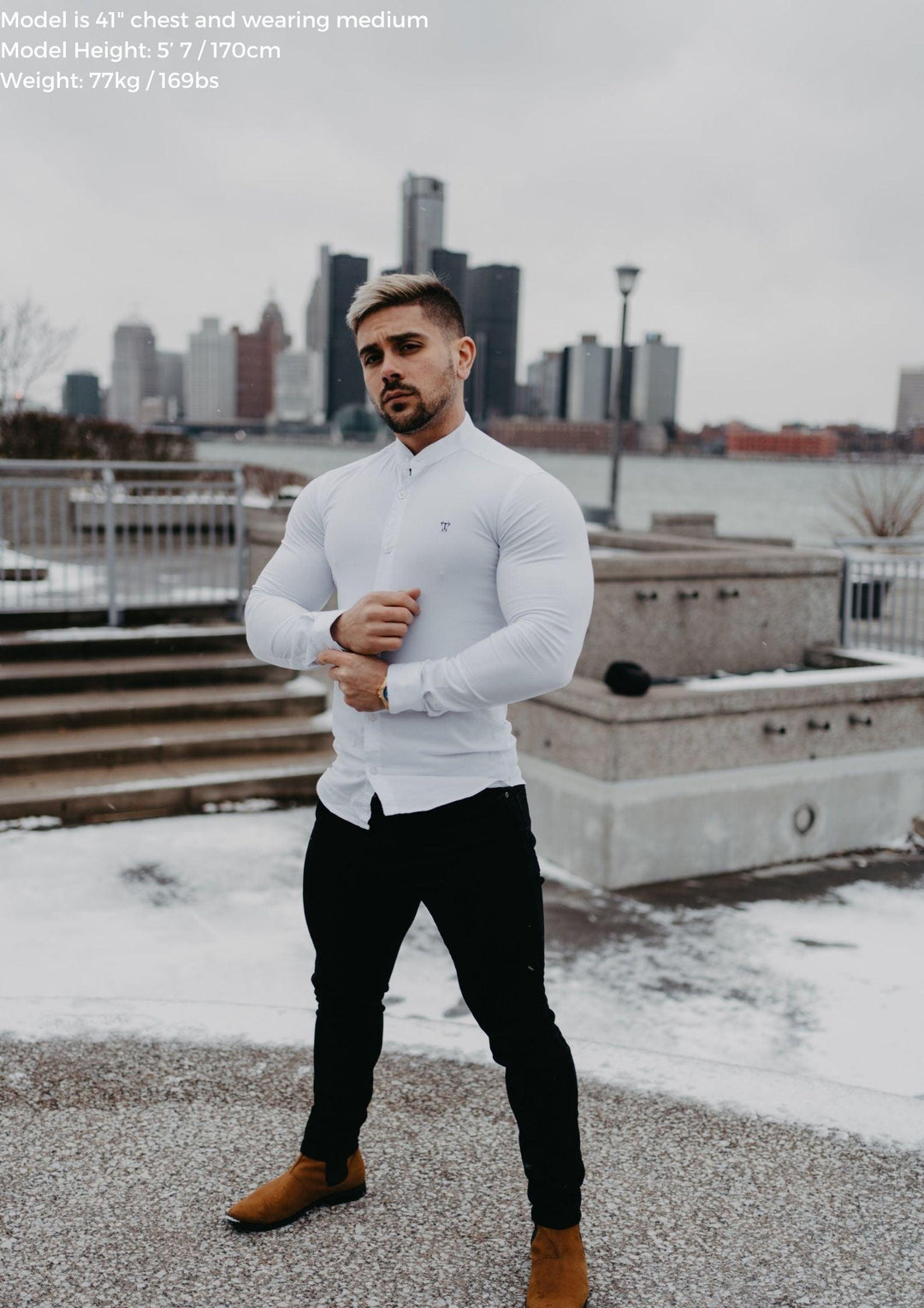 Grandad Collar White Tapered Fit Bodybuilder Shirt