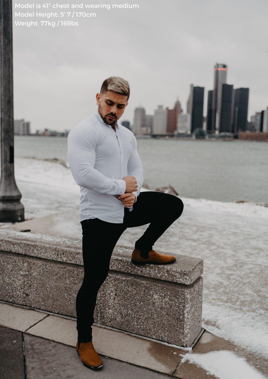 Grandad Collar White Tapered Fit Bodybuilder Shirt