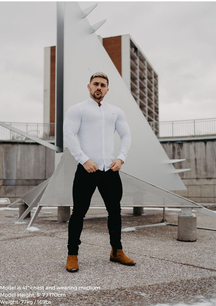Grandad Collar White Tapered Fit Bodybuilder Shirt