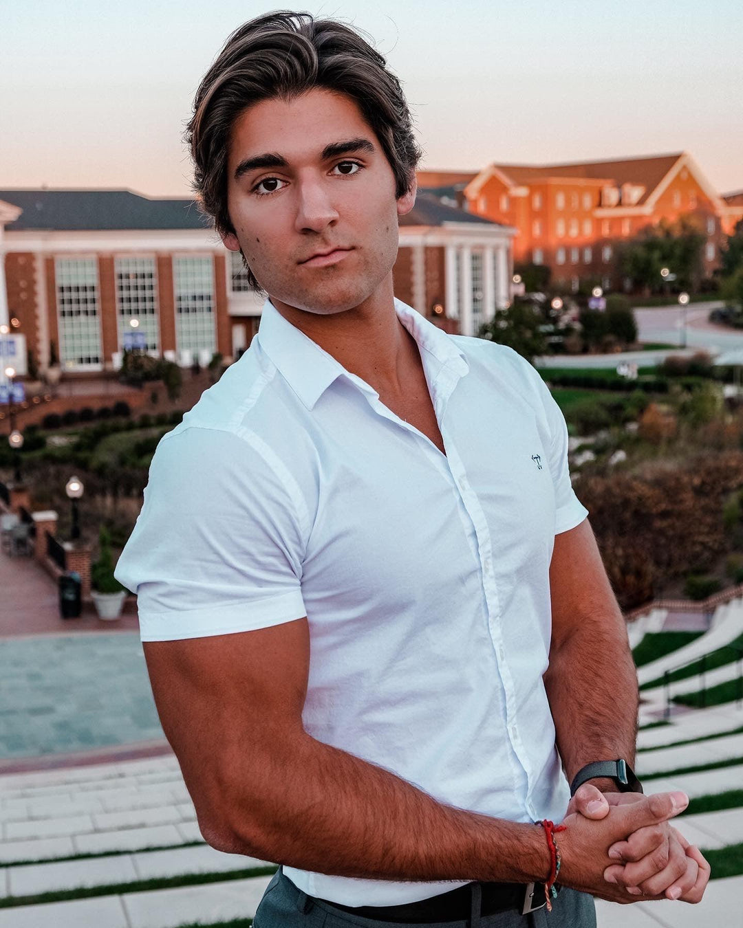 White Short Sleeve Tapered Fit Bodybuilder Shirt