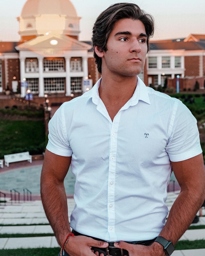 White Short Sleeve Tapered Fit Bodybuilder Shirt