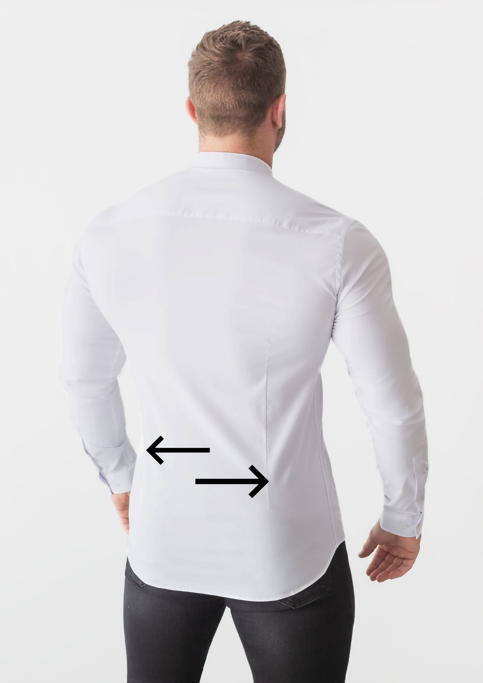 Darting a Shirt by Tapered Menswear. Arrows showing where darts are on the back of a mens dress shirt
