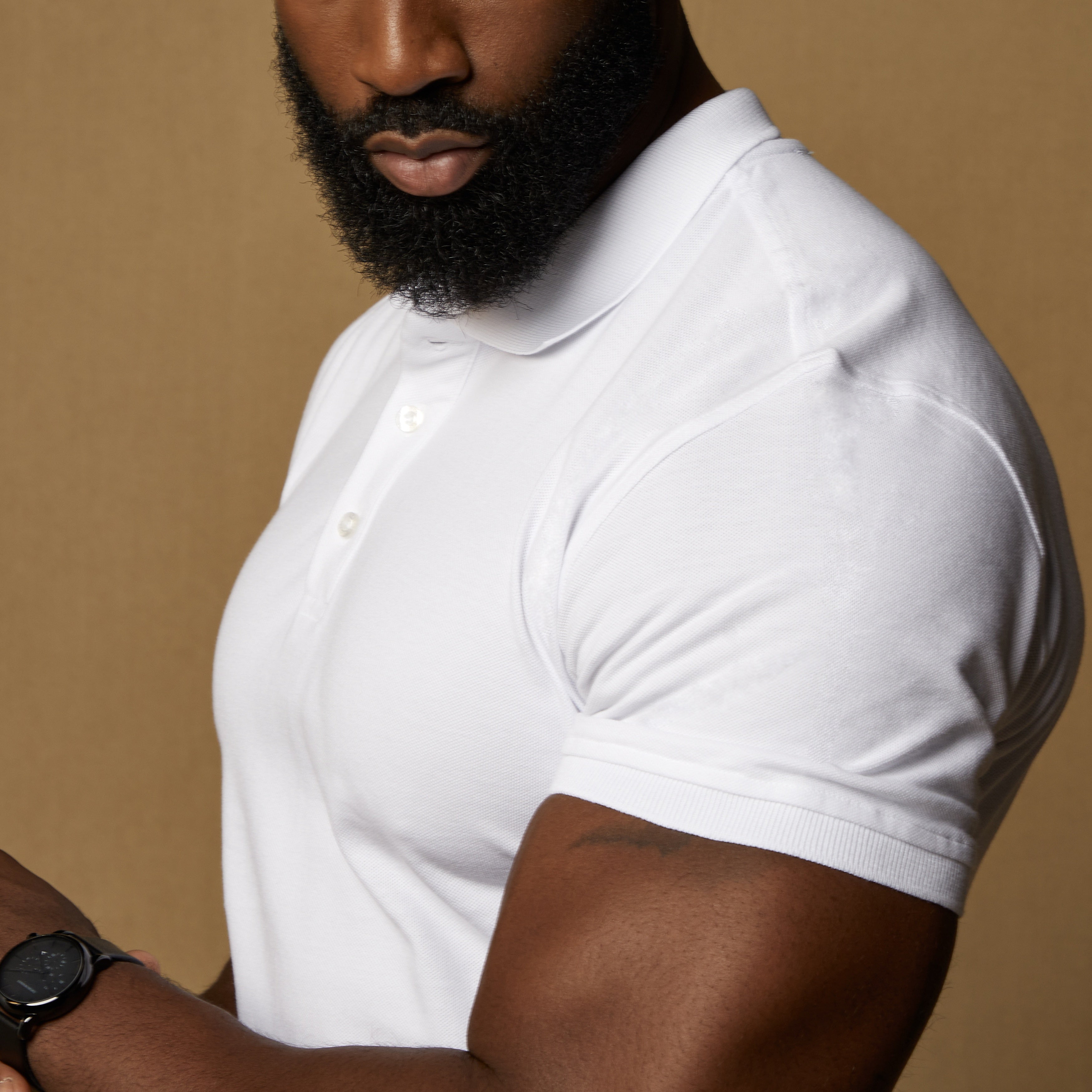 white polo shirts that fit around the bicep