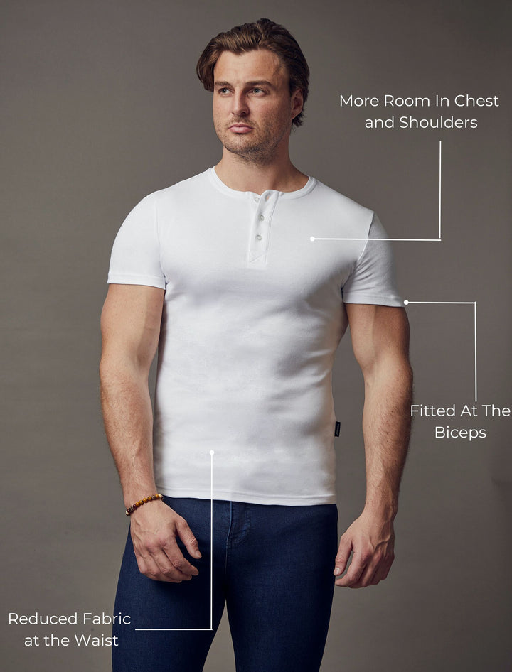 White Short Sleeve Tapered Fit Henley