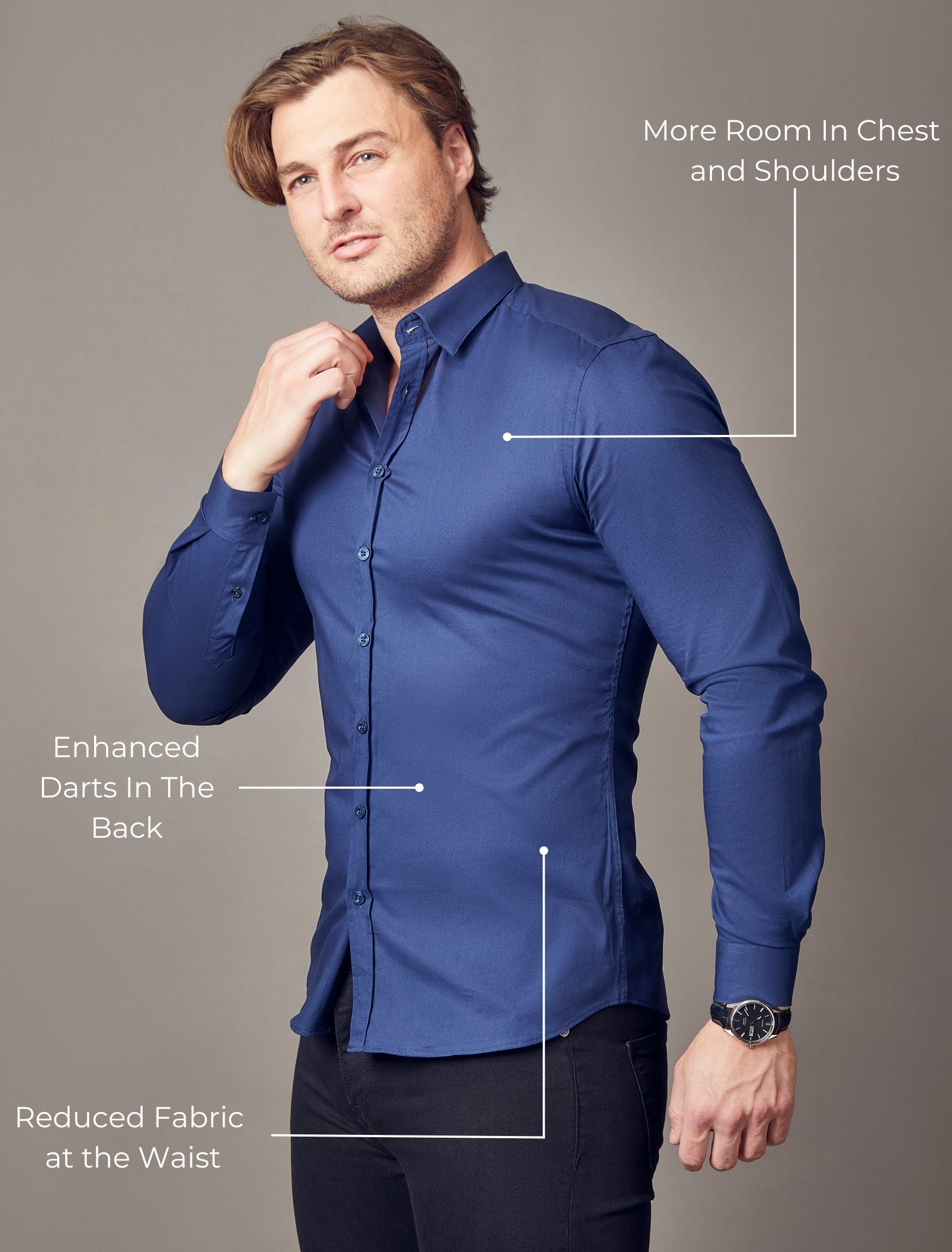 Navy Tapered Fit Shirt - Muscle Fit Dress Shirts | Tapered Menswear
