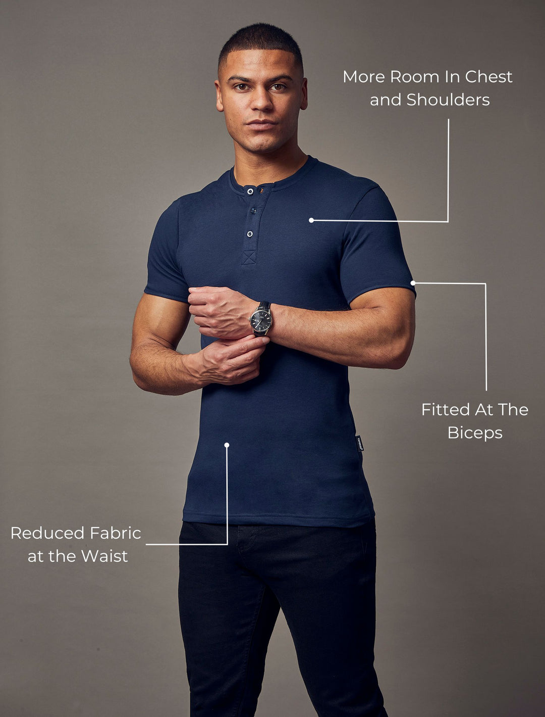 Navy Short Sleeve Tapered Fit Henley