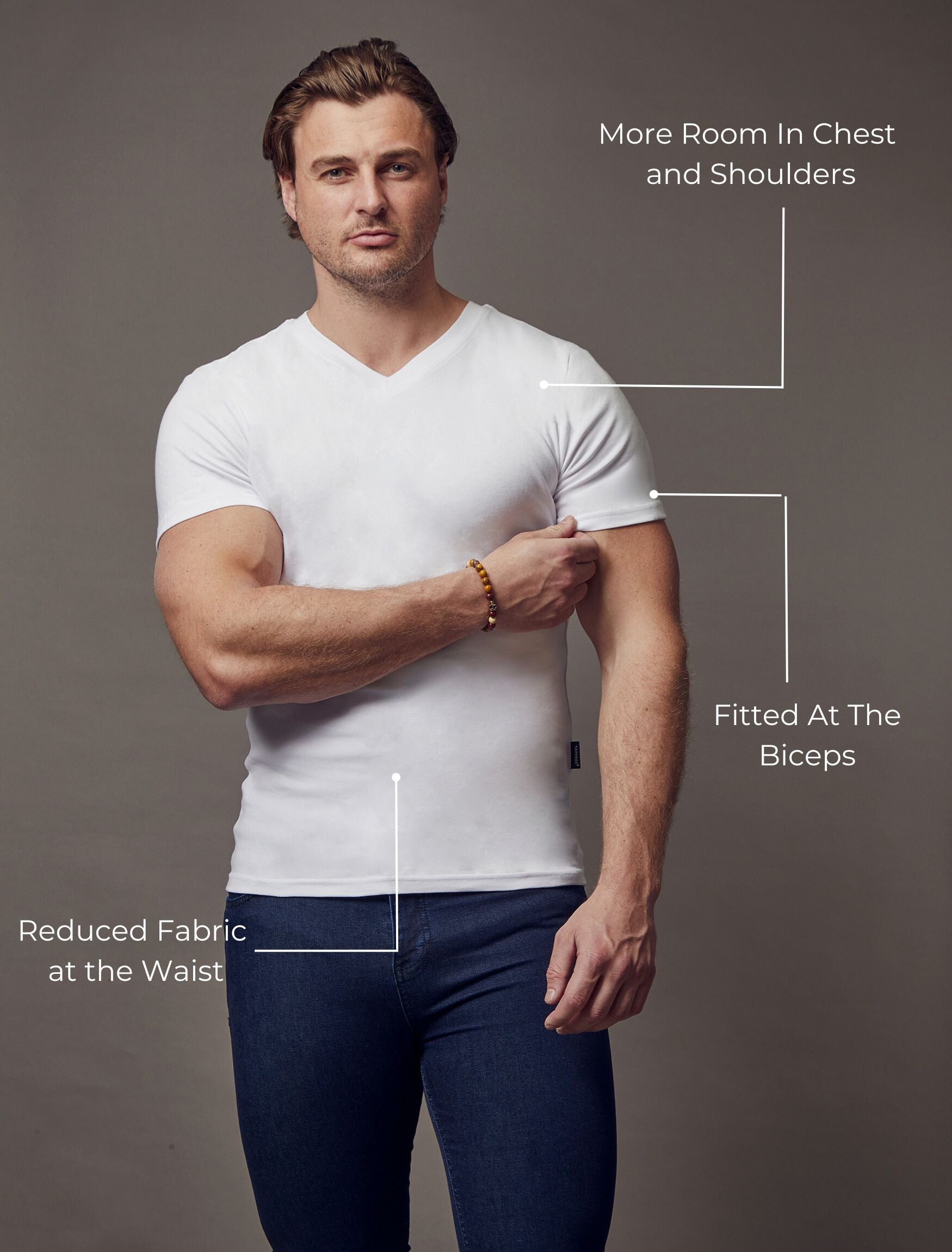 White V-Neck Tapered Fit T-Shirt | V-Neck Muscle Fit | Tapered Menswear