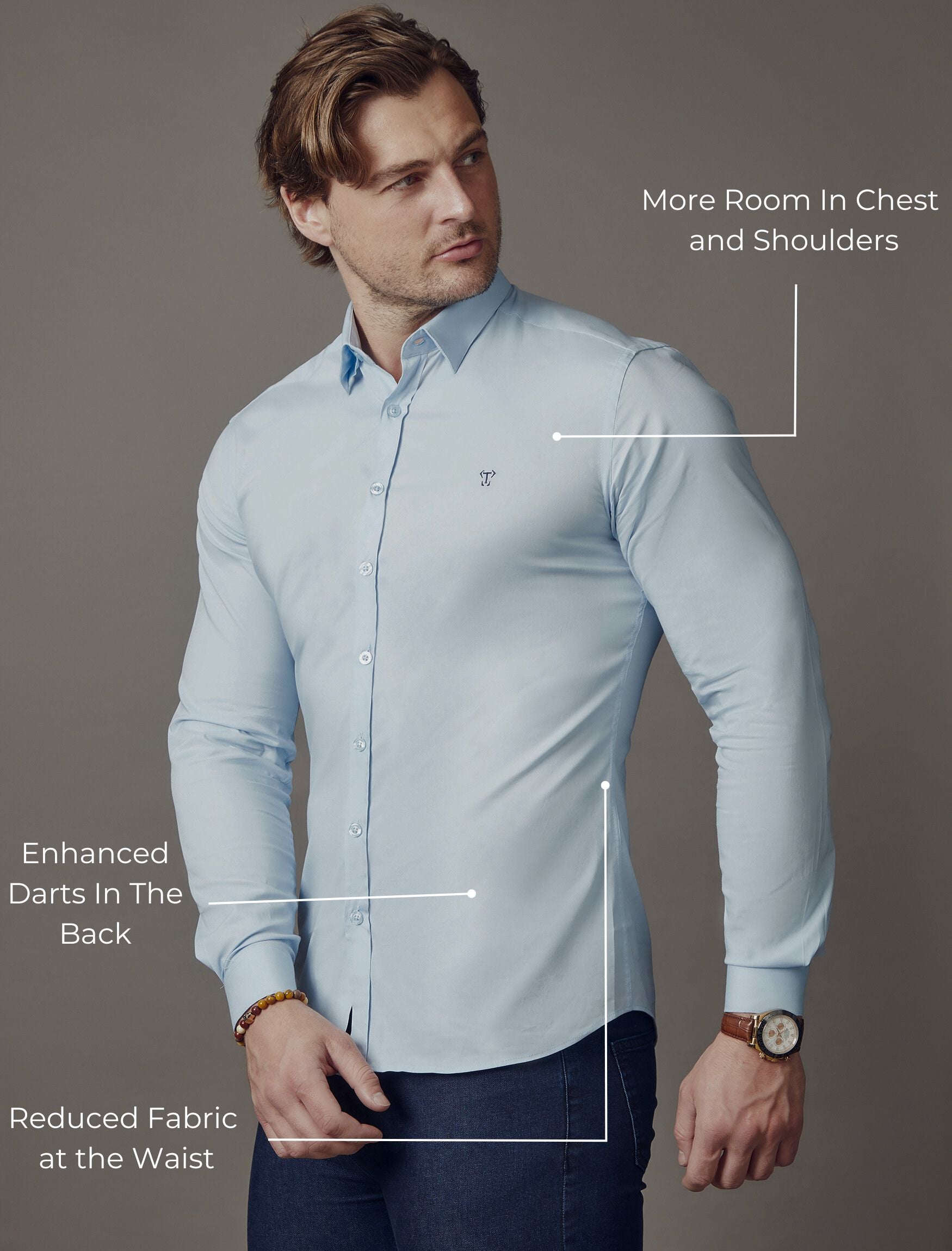 Light Blue Tapered Fit Shirt Muscle Fitted Tapered Menswear