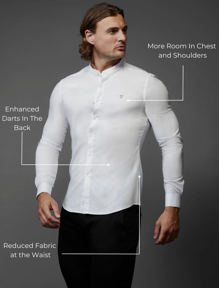 Grandad Collar White Tapered Fit Shirt