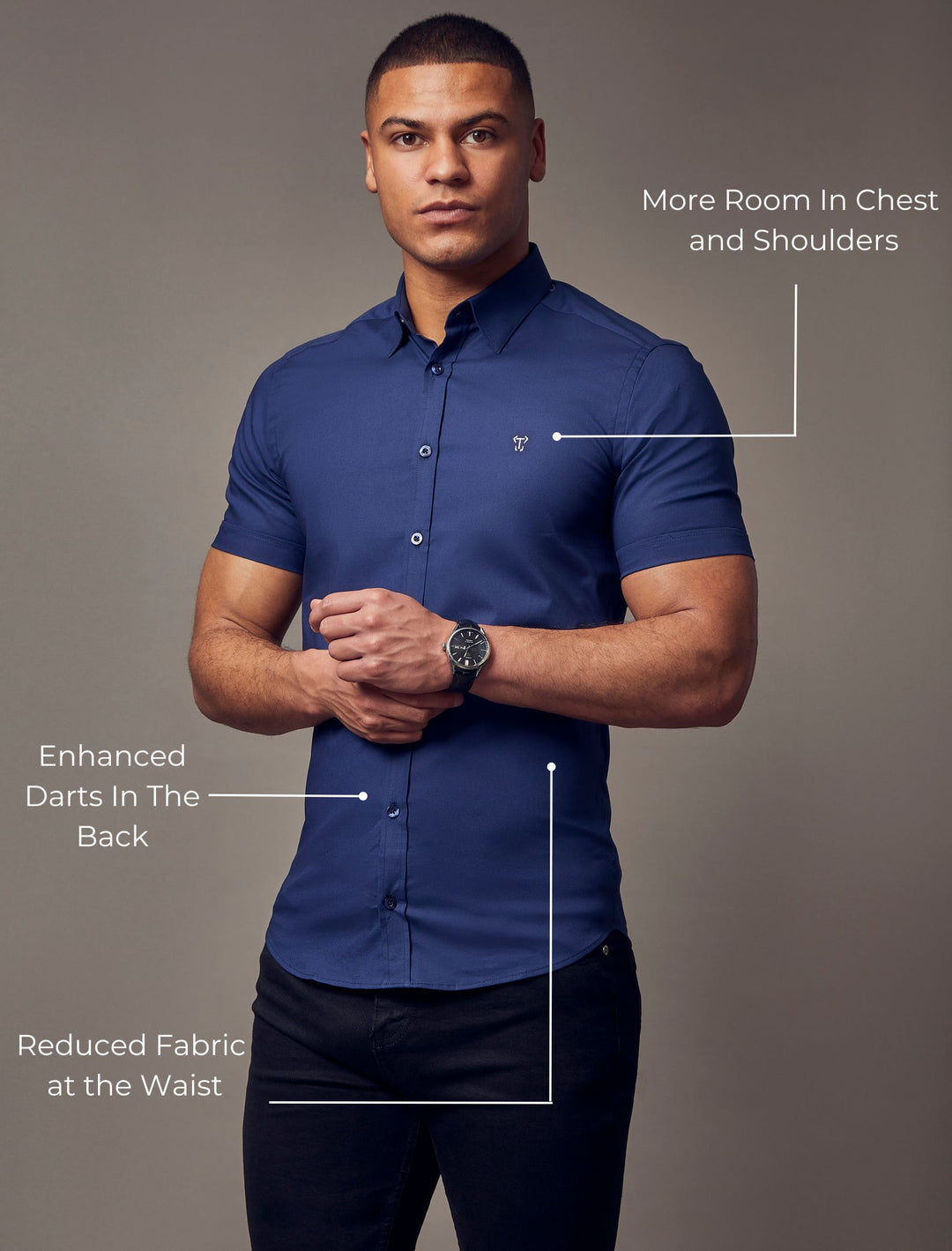 Navy Short Sleeve Tapered Fit Shirt