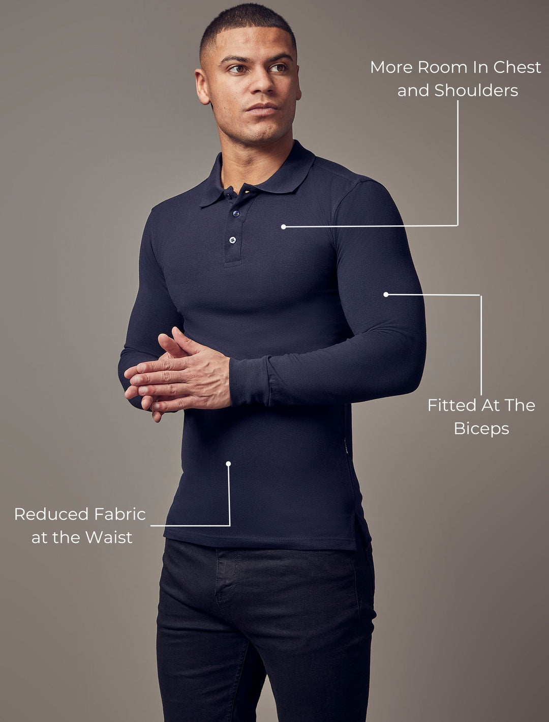 Long Sleeve Navy Tapered Fit Polo Shirt