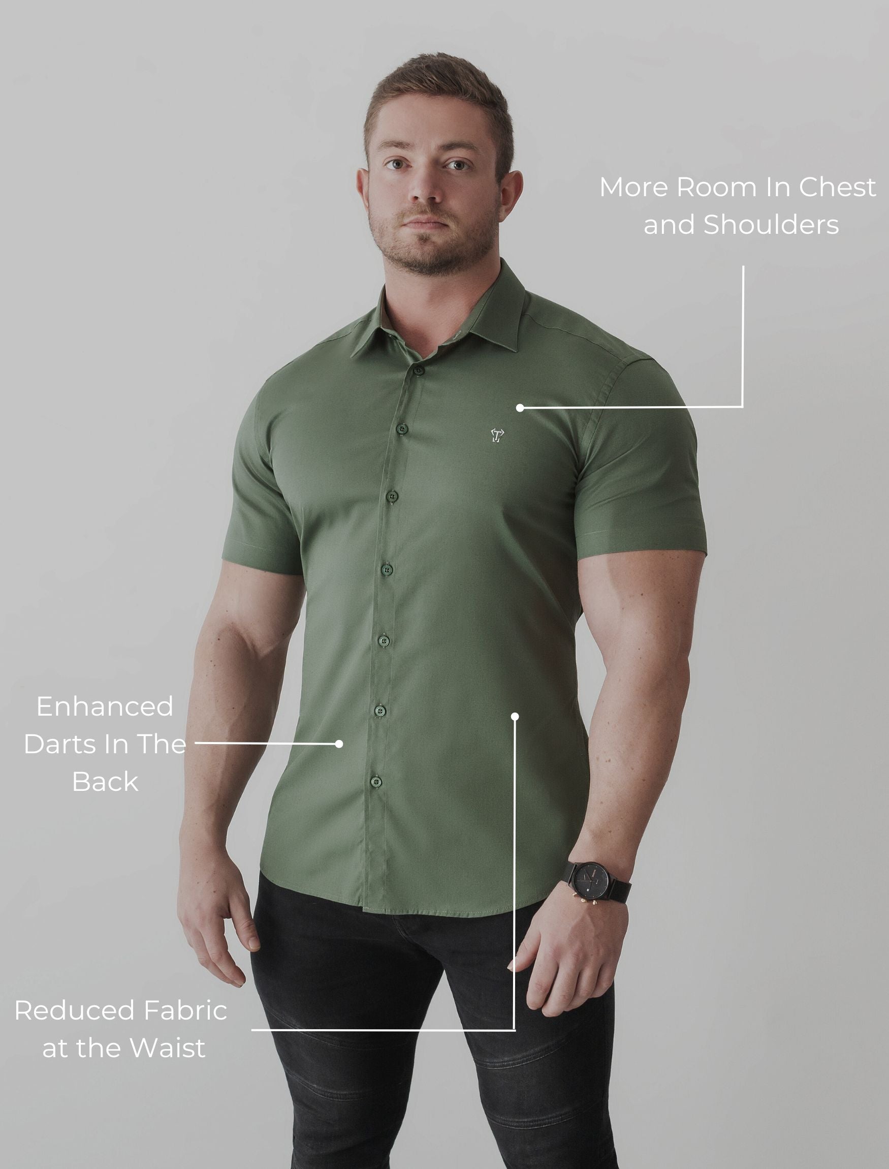 Olive green short deals sleeve button up