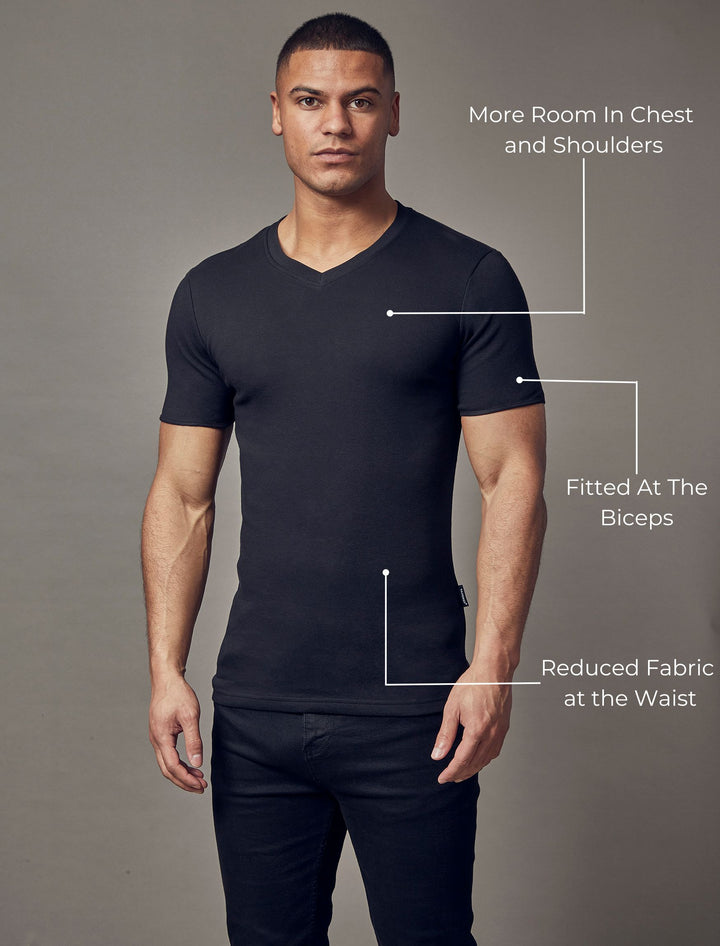 Black V Neck Tapered Fit T-Shirt