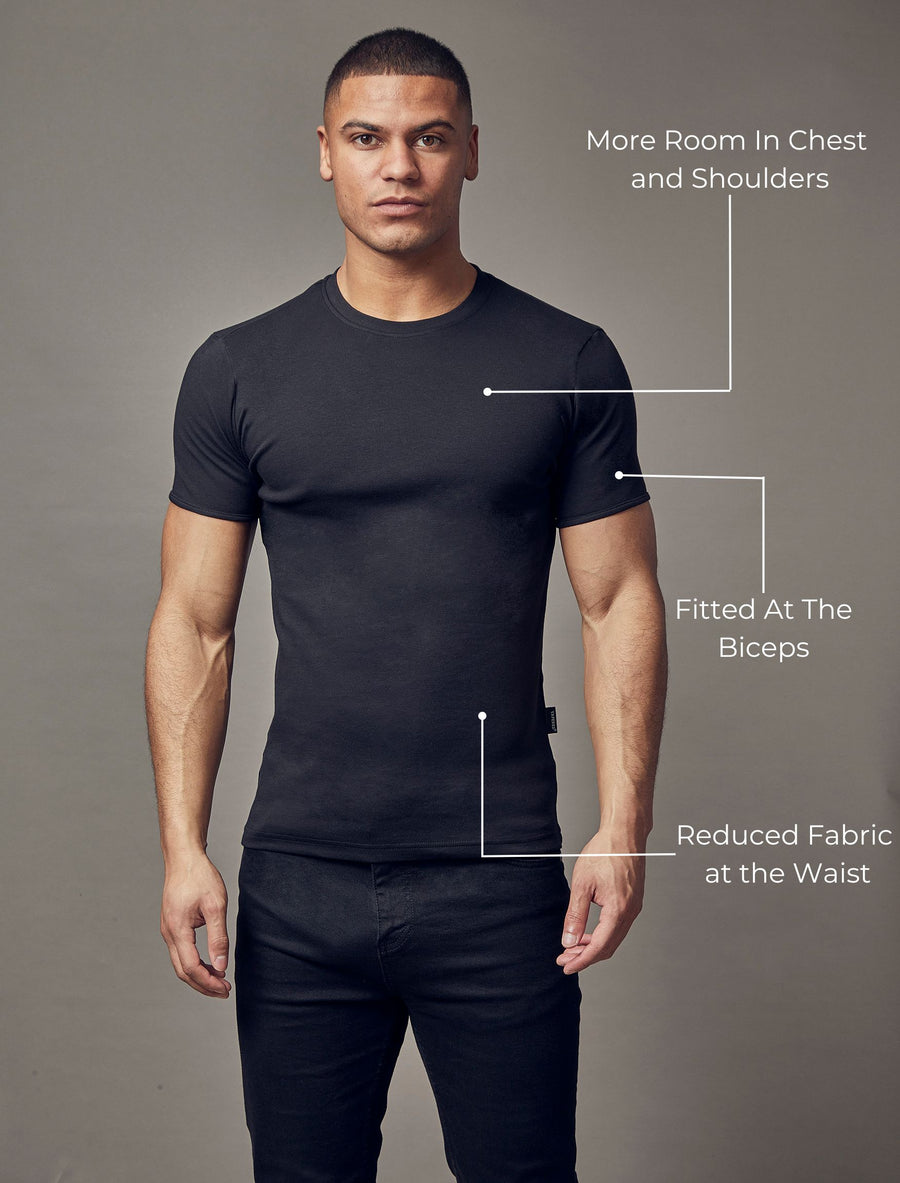 Black Tapered Fit T-Shirt - Muscle Fitted T Shirts | Tapered Menswear