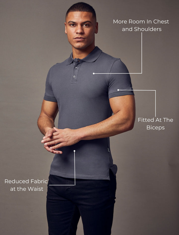 Short Sleeve Dark Grey Tapered Fit Polo Shirt