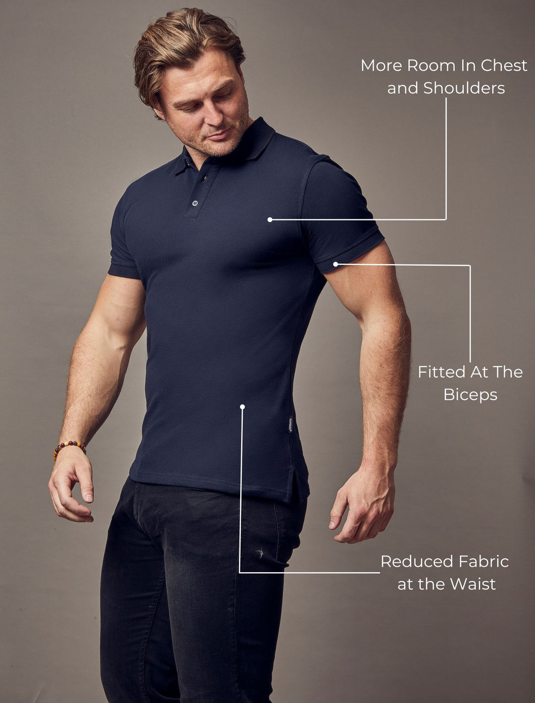 Short Sleeve Navy Tapered Fit Polo Shirt