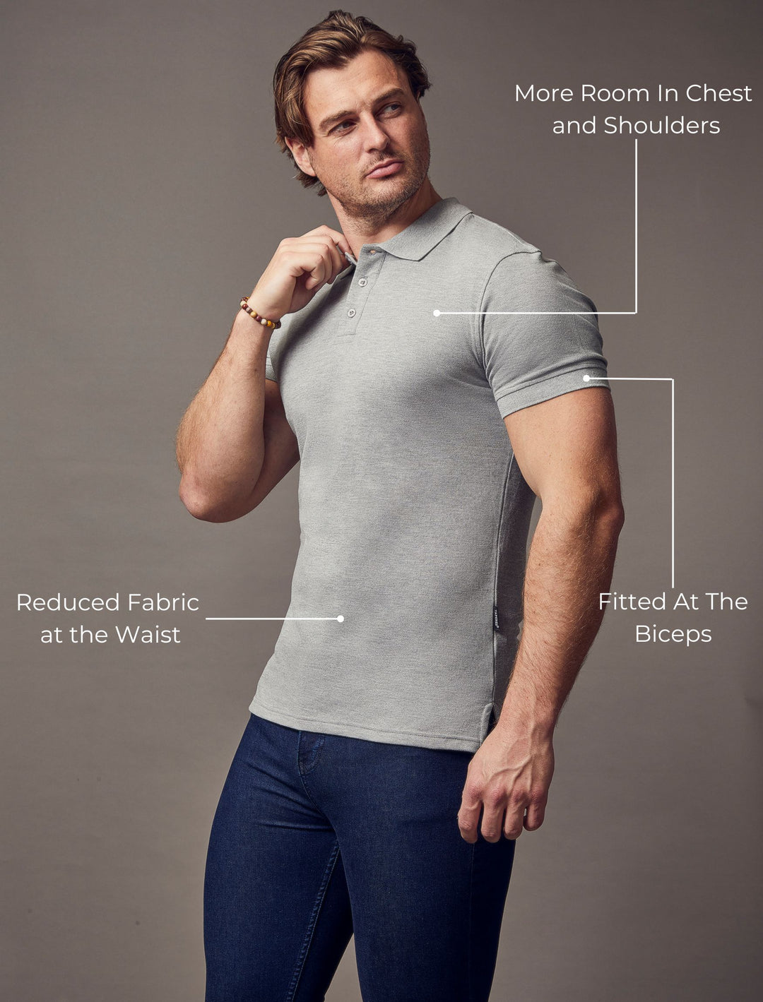 Short Sleeve Grey Tapered Fit Polo Shirt