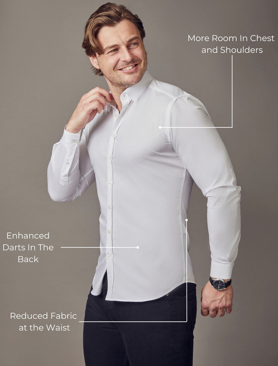 White Tapered Fit Shirt - Muscle Fit White Shirt | Tapered Menswear