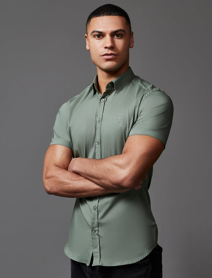 Olive Short Sleeve Tapered Fit Shirt