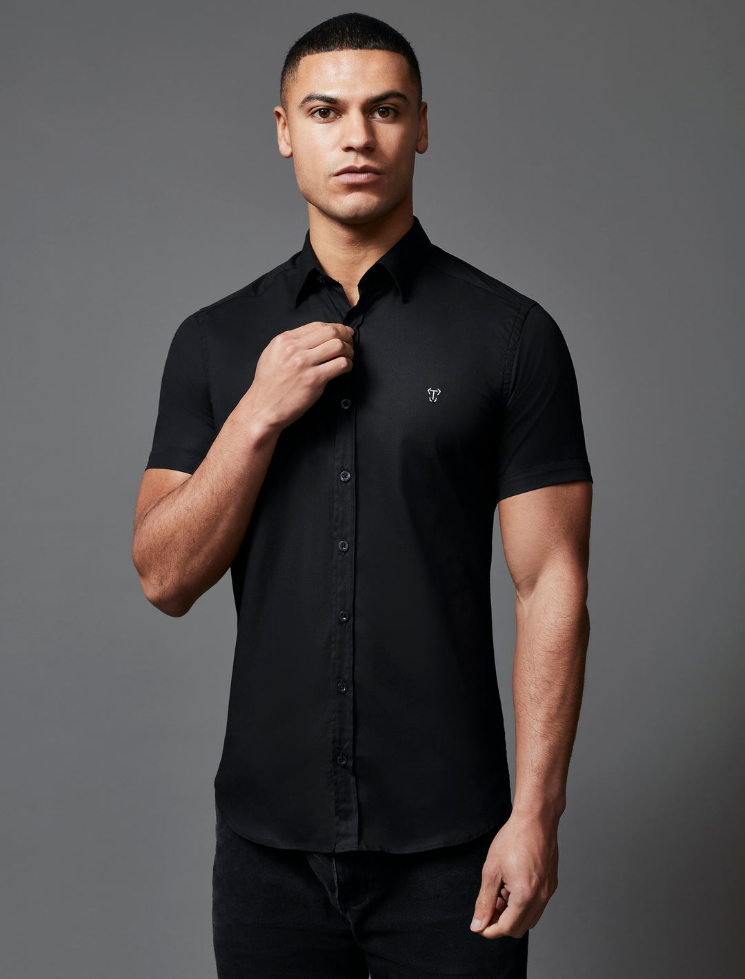 Black Short Sleeve Tapered Fit Shirt