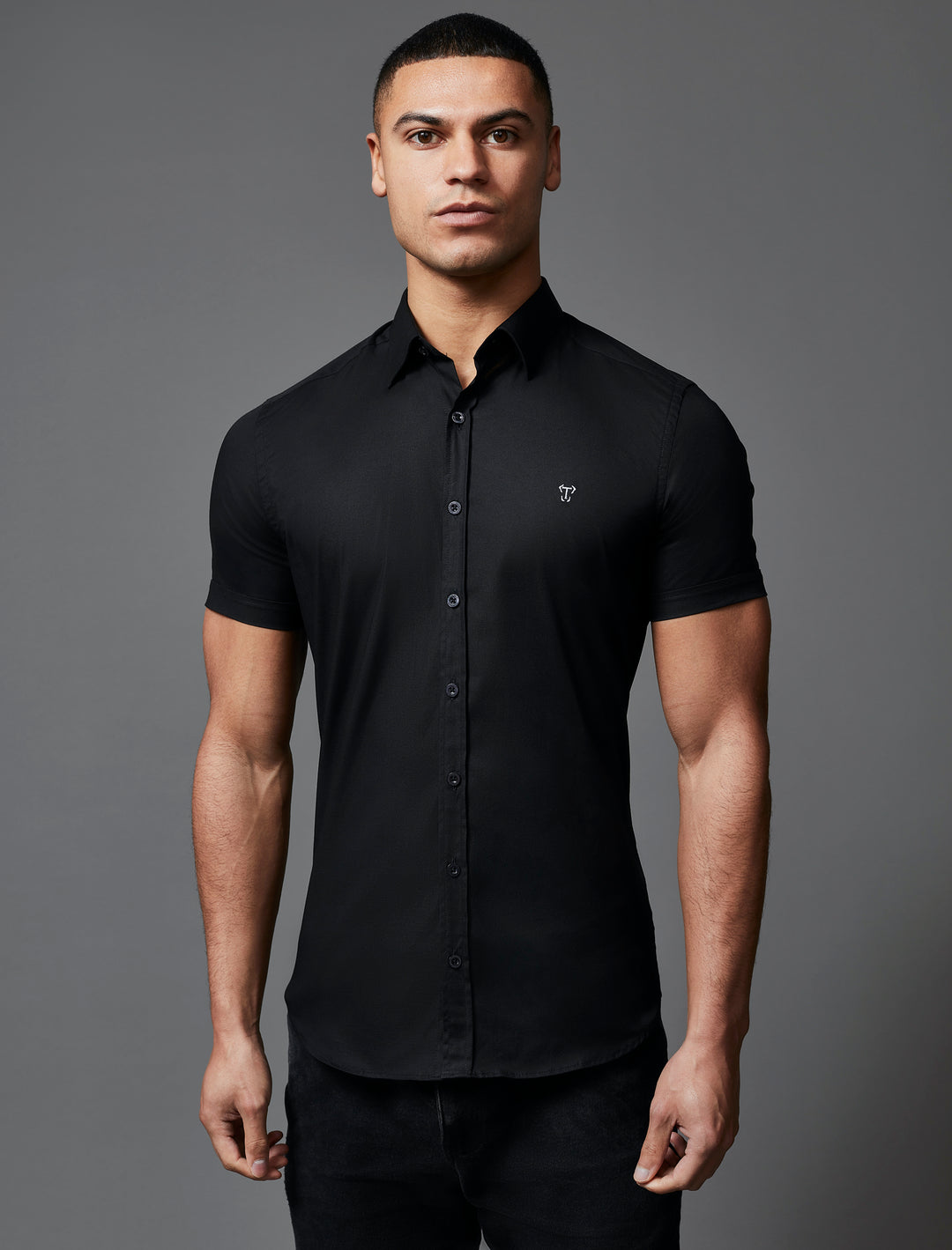 Black Short Sleeve Tapered Fit Shirt