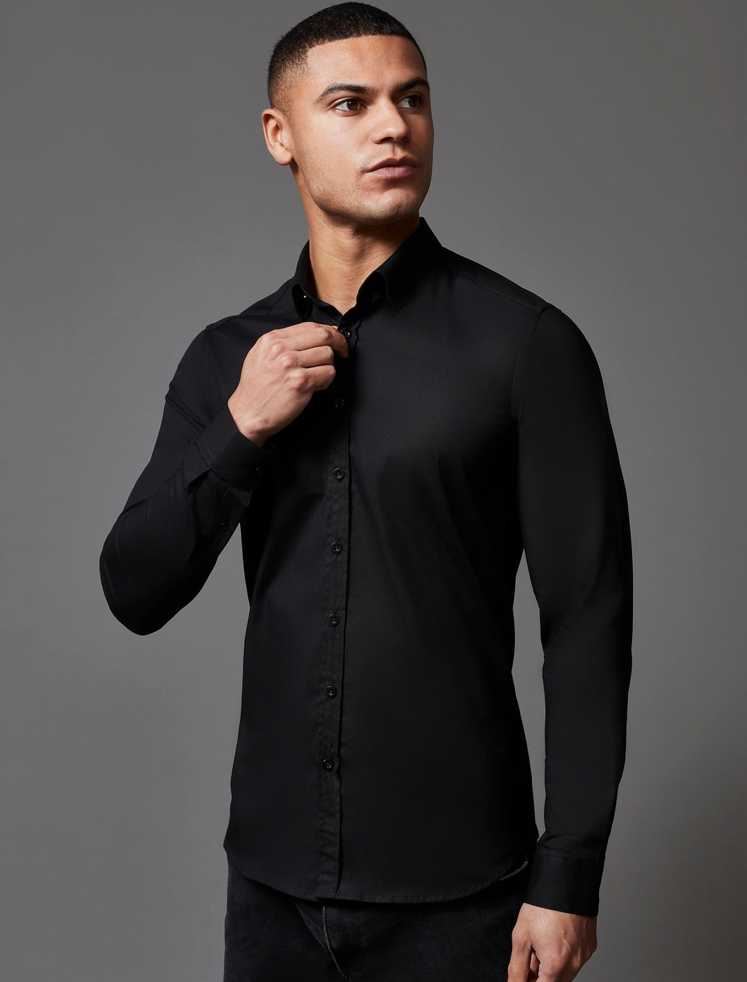 Black Tapered Fit Shirt - Muscle Fitted Black Shirt Black Tapered Fit Shirt - Muscle Fitted Black Shirt