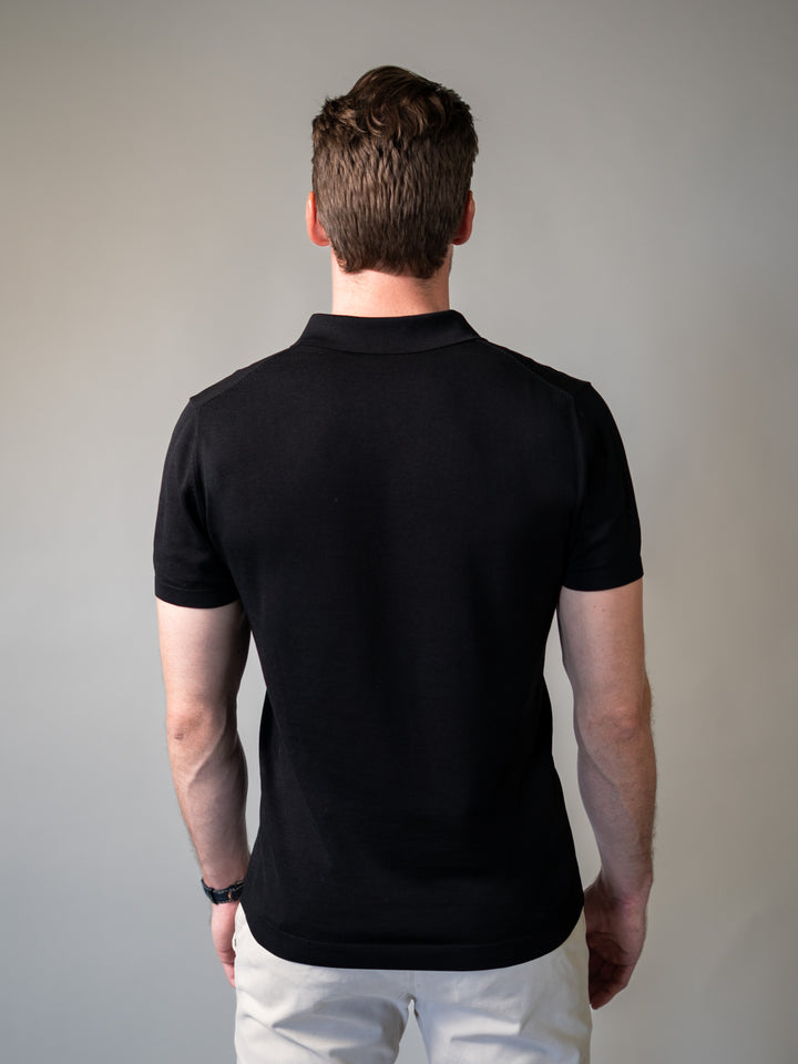 Black Knitted Tapered Fit Polo Shirt