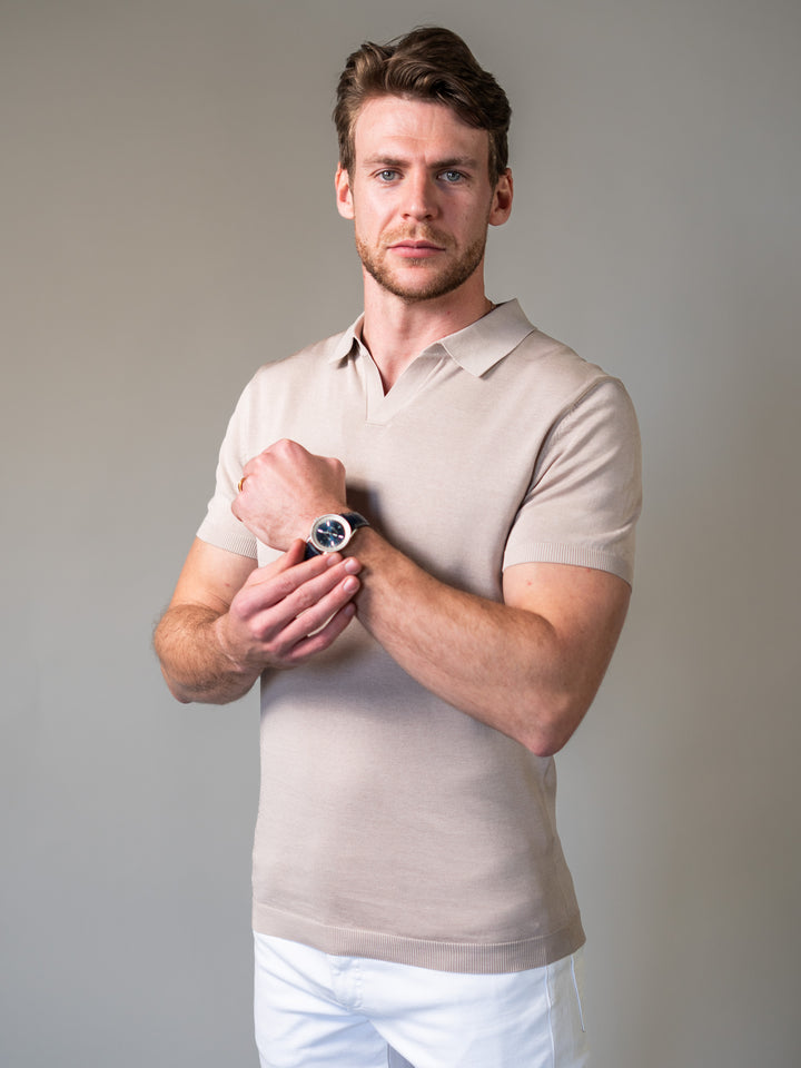 Light Brown Knitted Tapered Fit Polo Shirt