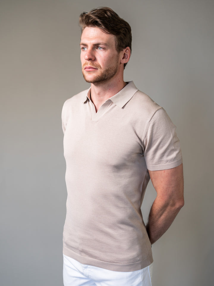 Light Brown Knitted Tapered Fit Polo Shirt