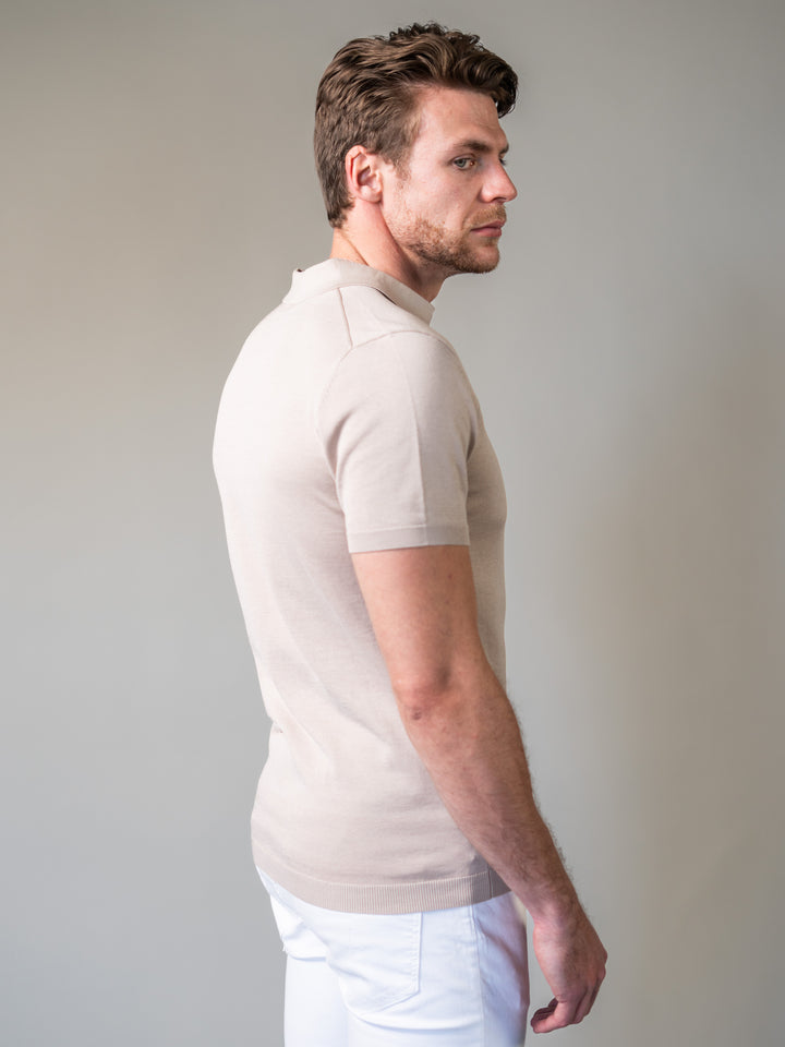Light Brown Knitted Tapered Fit Polo Shirt