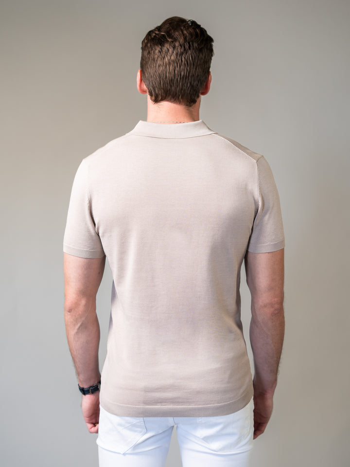 Light Brown Knitted Tapered Fit Polo Shirt
