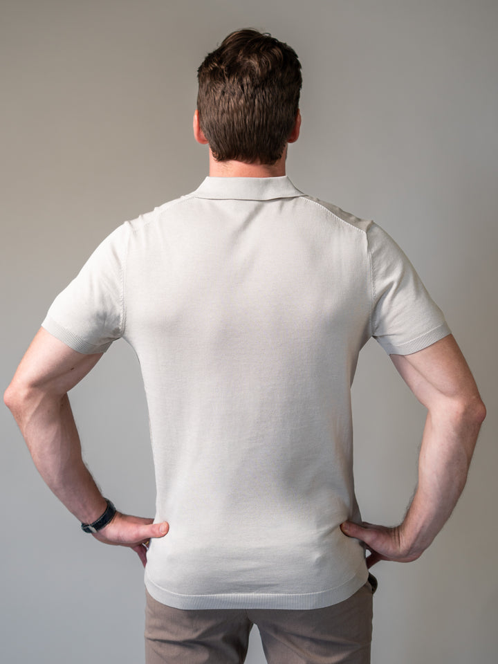 Beige Knitted Tapered Fit Polo Shirt