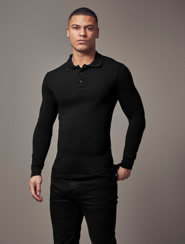 black tapered fit polo shirt, showcasing the muscle fit features for a flattering and well-defined look by Tapered Menswear"