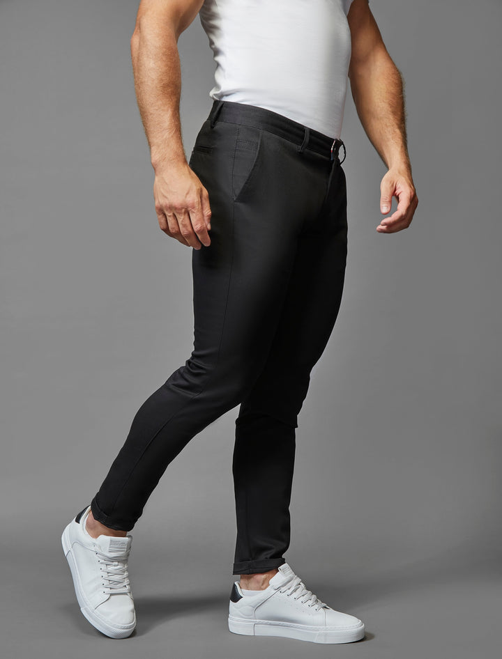 Tapered Menswear's black chinos, designed in an athletic fit with the added benefit of stretch.