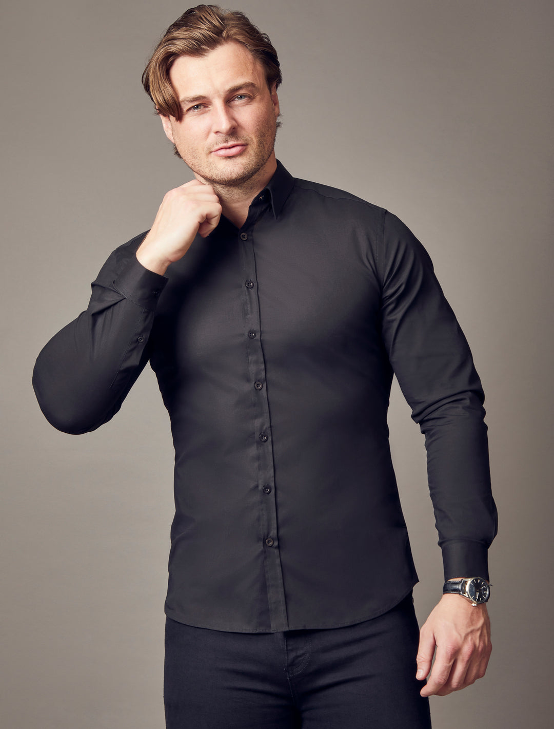 Black Tapered Fit Shirt - Muscle Fitted Black Shirt | Tapered Menswear Black Tapered Fit Shirt - Muscle Fitted Black Shirt | Tapered Menswear