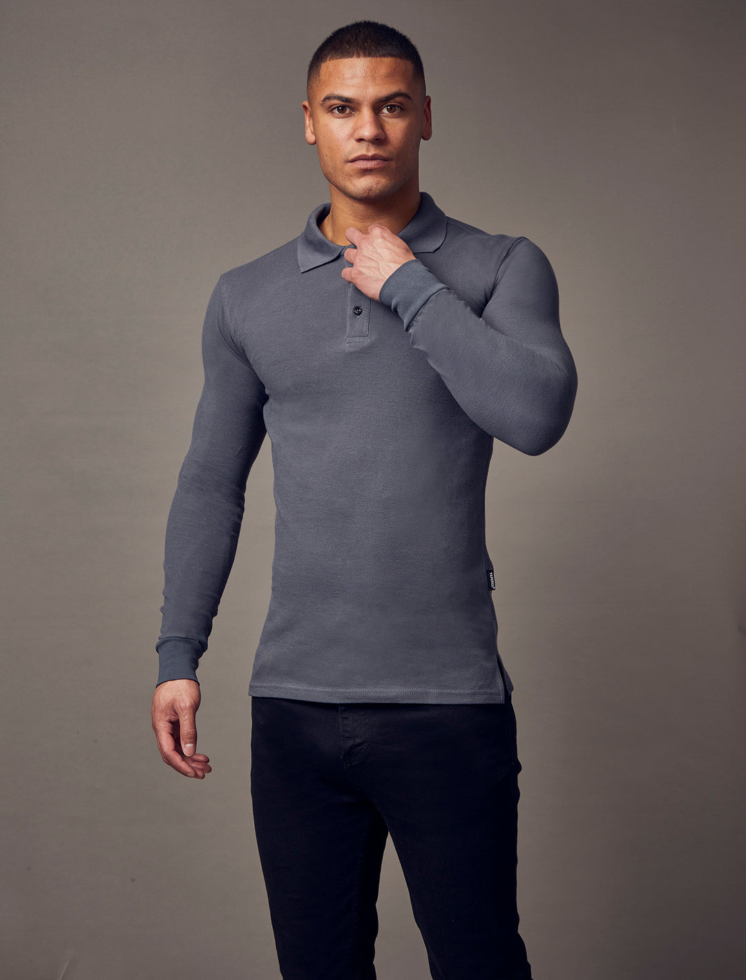 Dark Grey Tapered Fit Polo Shirt Tapered Polo Shirts Tapered