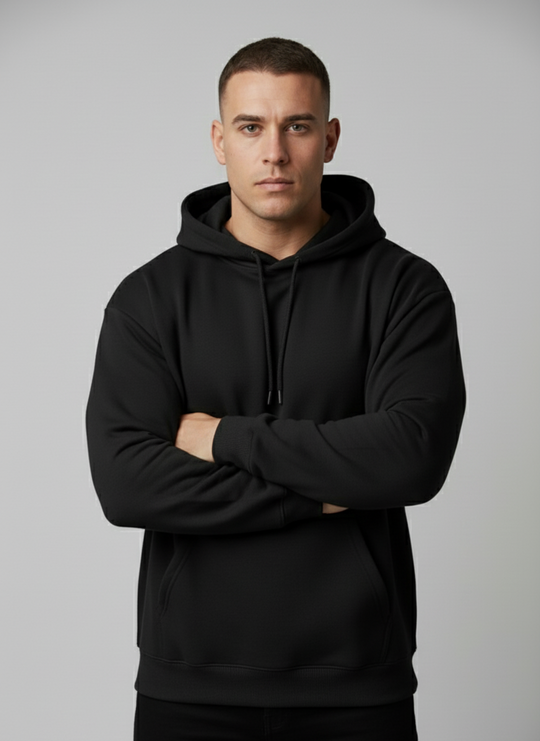 Relaxed Taper Pullover Hoodie - Black