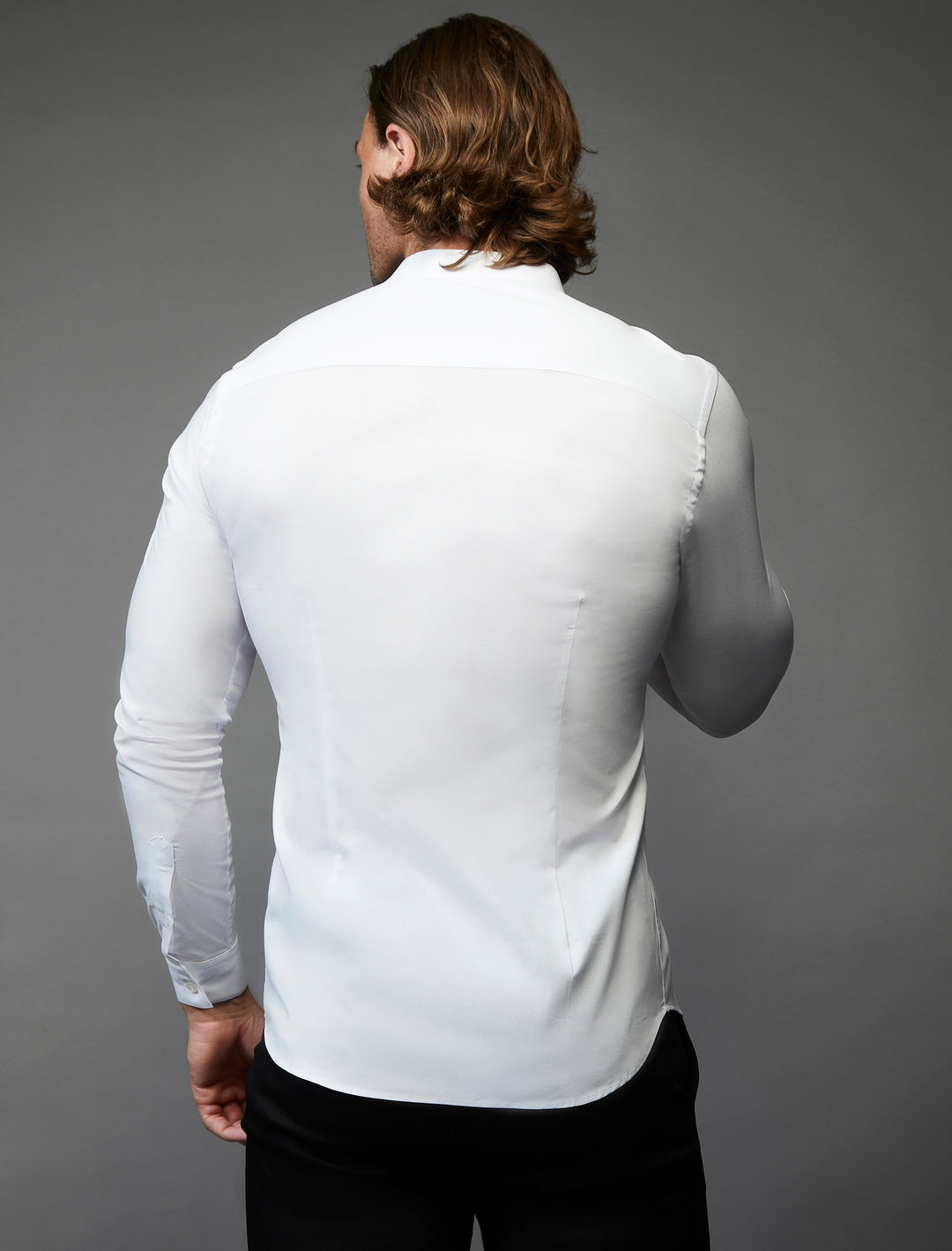 White grandad collar shirt designed for a tapered, muscular fit"