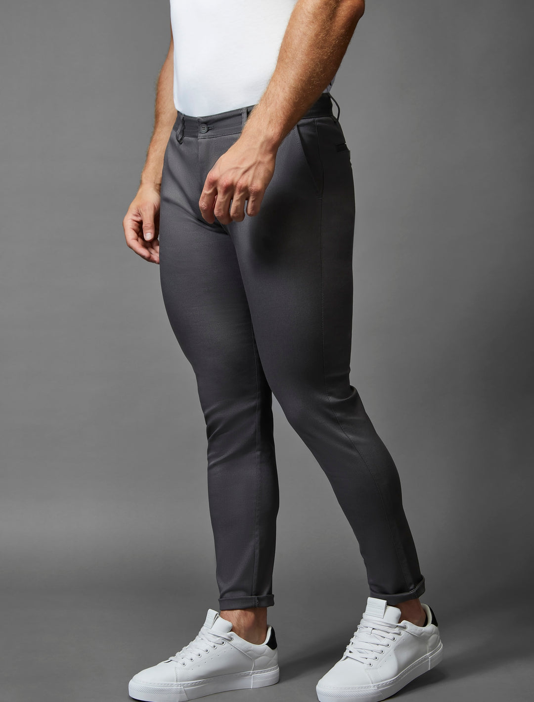 Tapered Menswear's grey chinos, marrying an athletic fit with the adaptability of stretch.