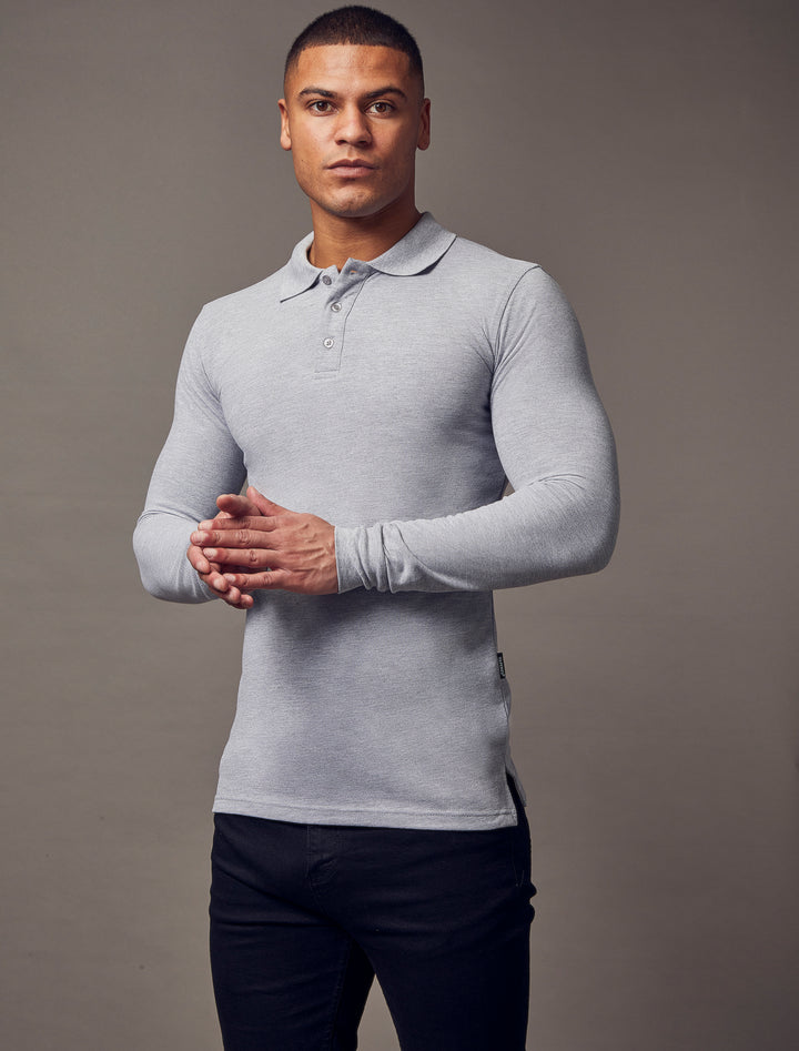 grey muscle fit polo shirt, highlighting the tapered fit and premium quality offered by Tapered Menswear for the modern man