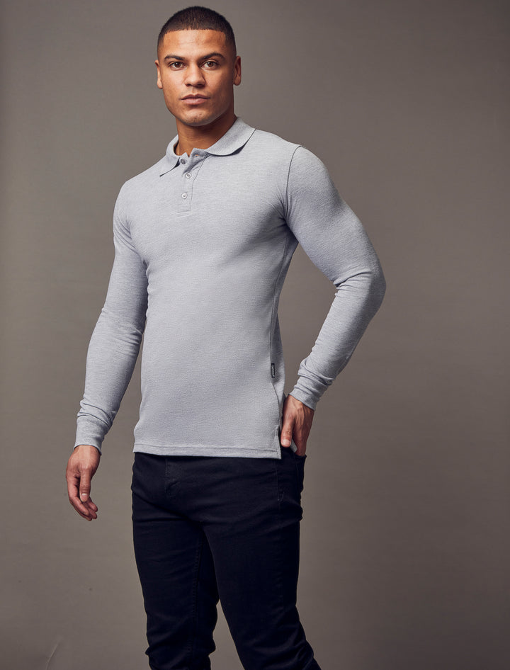 grey tapered fit polo shirt, emphasizing the muscle fit features for a flattering and well-defined look by Tapered Menswear