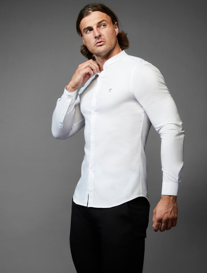 White grandad collar muscle fit shirt by Tapered Menswea